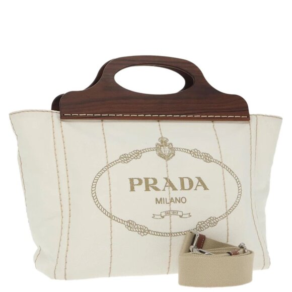 PRADA Canapalage Hand Bag Canvas White Silver 1BG350 Auth 101308SV - Picture 1 of 15
